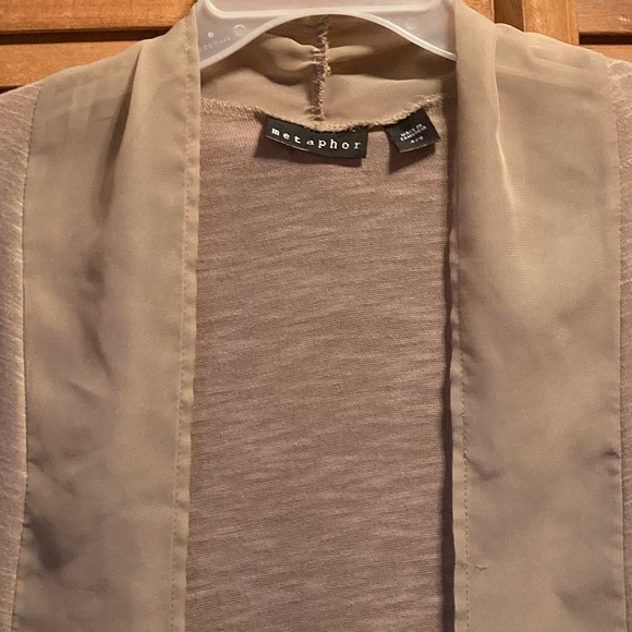 Metaphor Tan Open Front Chiffon Trim Cardigan - Picture 5 of 12